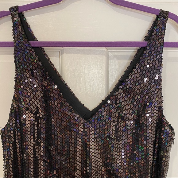 Line & Dot Thea Sequin Mini Dress in Black, Deep V-neck, NWT, Hidden Side Zipper - Picture 3 of 15